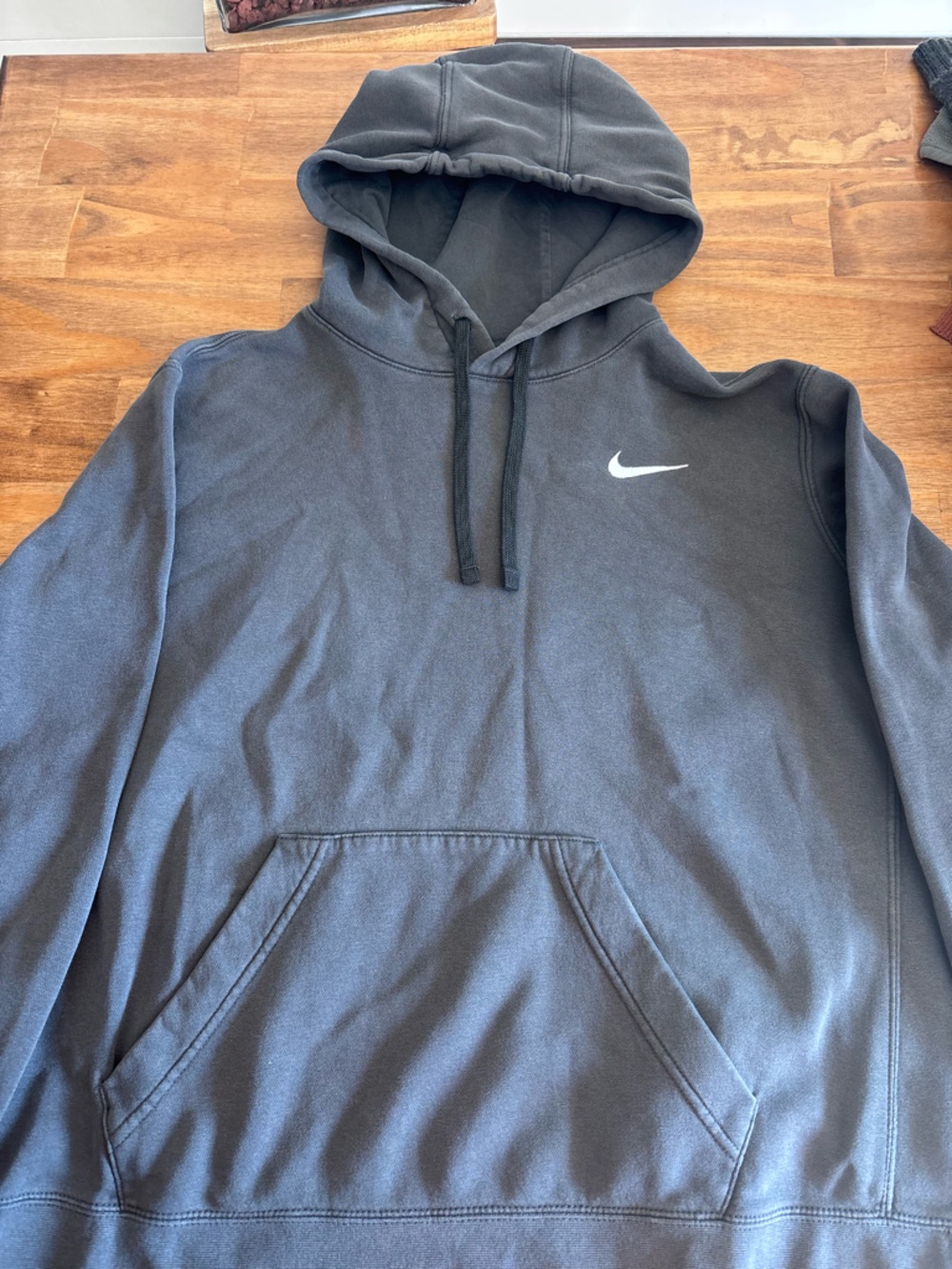 Nike Men's Dark Gray Hooded Sweatshirt with White Swoosh